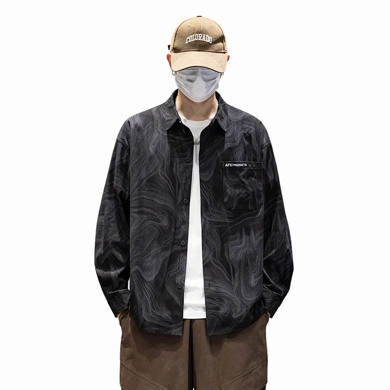 

Винтажная вельветовая рубашка с длинными рукавами в американском стиле, мужская повседневная свободная рубашка, осеннее модное трендовое пальто с воротником, топ