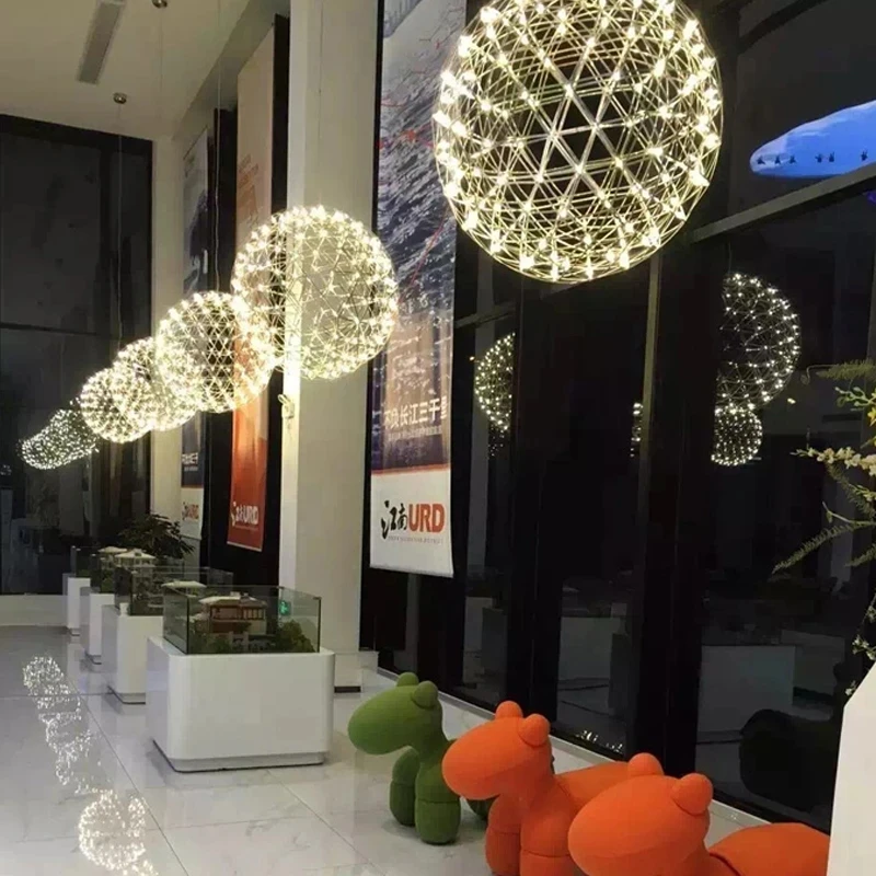 

Modern Loft Spark Ball LED Lights Chandelier for Dining Room Decor Stainless Steel Lobby Lustre Pendant Lamp Home Decoration