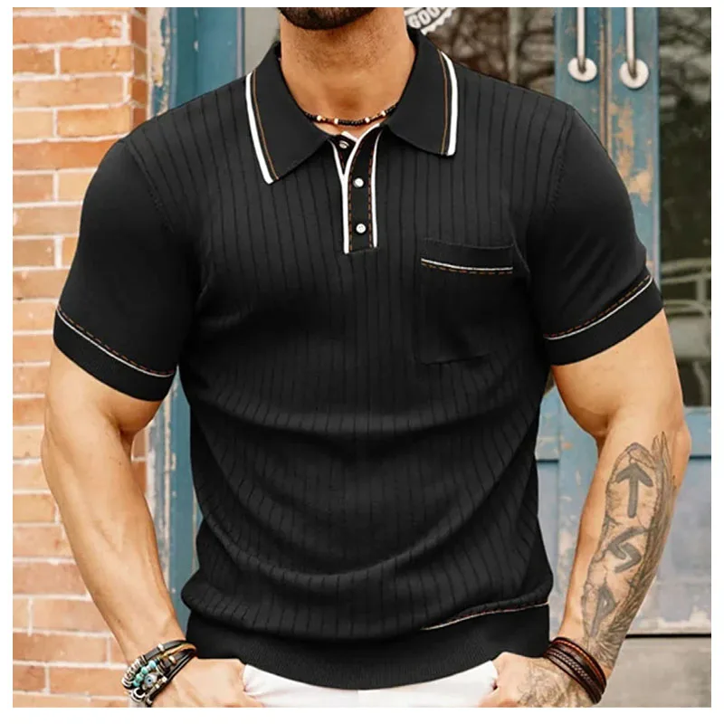 Business Casual Men's Polo Shirt Mature Charm Men's Clothing Summer New Hollow Knit Men's Shirt Knitted Cardigan T Shirt Men Top