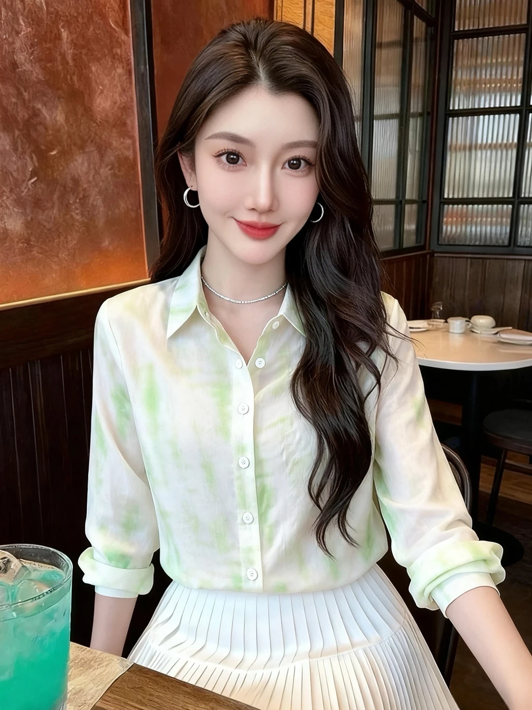 

Chinese Sle Dyed irt Women's Long Sve Thin Spring New Single Button Versatile Slimming Top Faionable Loose Fit