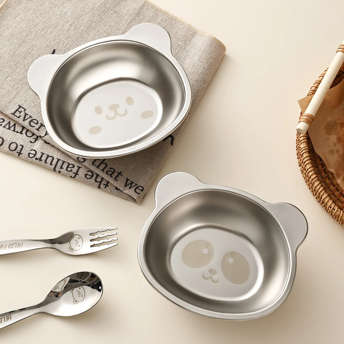 WORTHBUY Cartoon-Kinderschalen, Obstsalatschüssel aus Edelstahl 304, langlebig, Anti-Drop-Lebensmittelbehälter, Fütterungsgeschirr