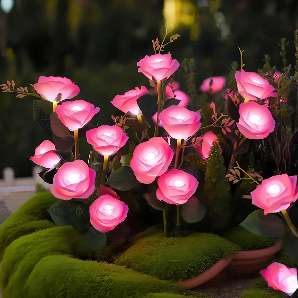 Solar Landscape 5 Head Simulation Rose Flower LED Light Garden Yard Lawn Night Lamp Wedding Party Camping Home Decoration Flower