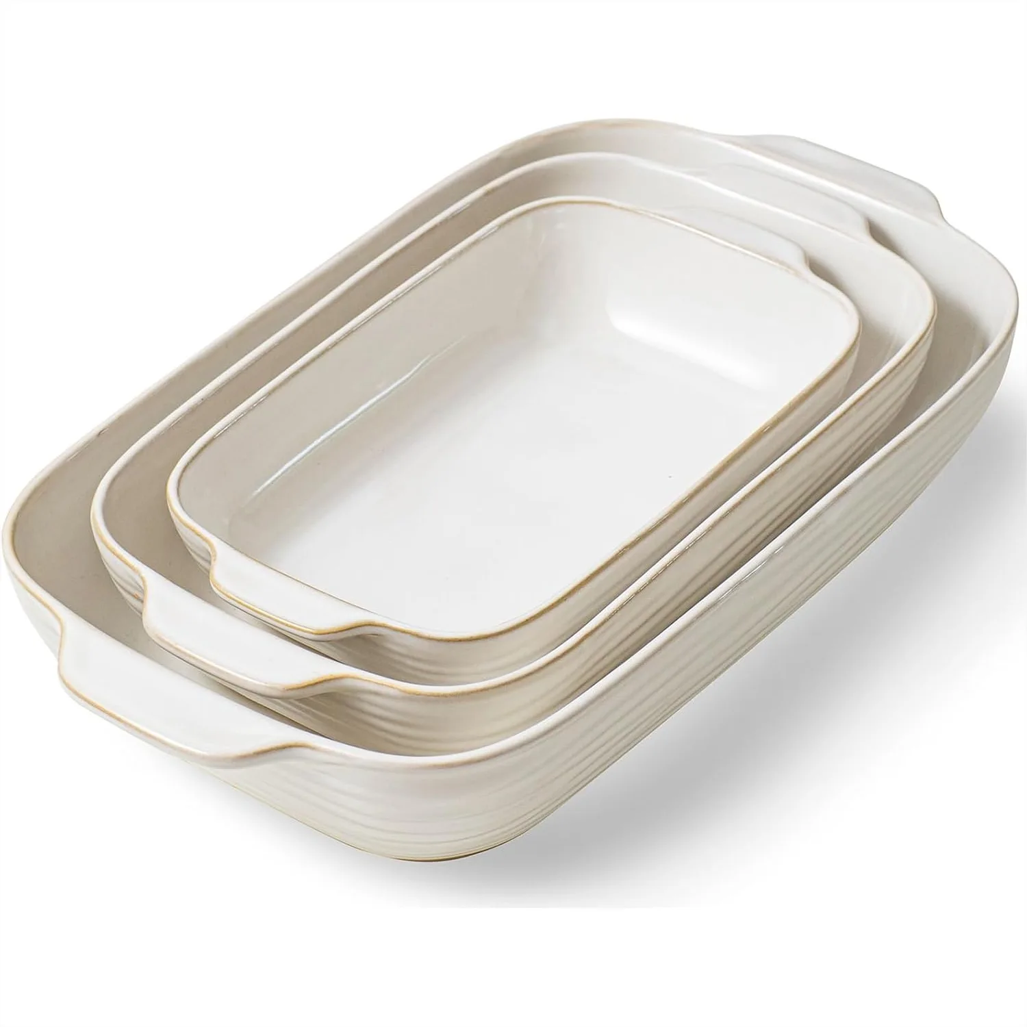 

Ceramic Casserole Dishes Set of 3, Rectangular Baking Pans with Handles for Oven, 12.9/10.8/8.4 Inch, Arctic White
