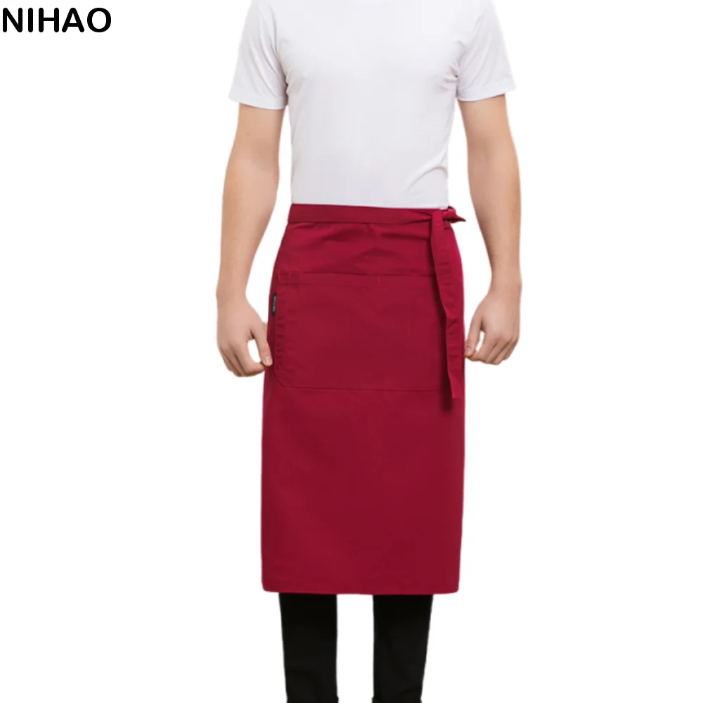 

Необрастающий полуфартук, регулируемая дизайнерская форма шеф-повара на шнуровке с карманами, однотонный домашний рабочий фартук, кухонный фартук