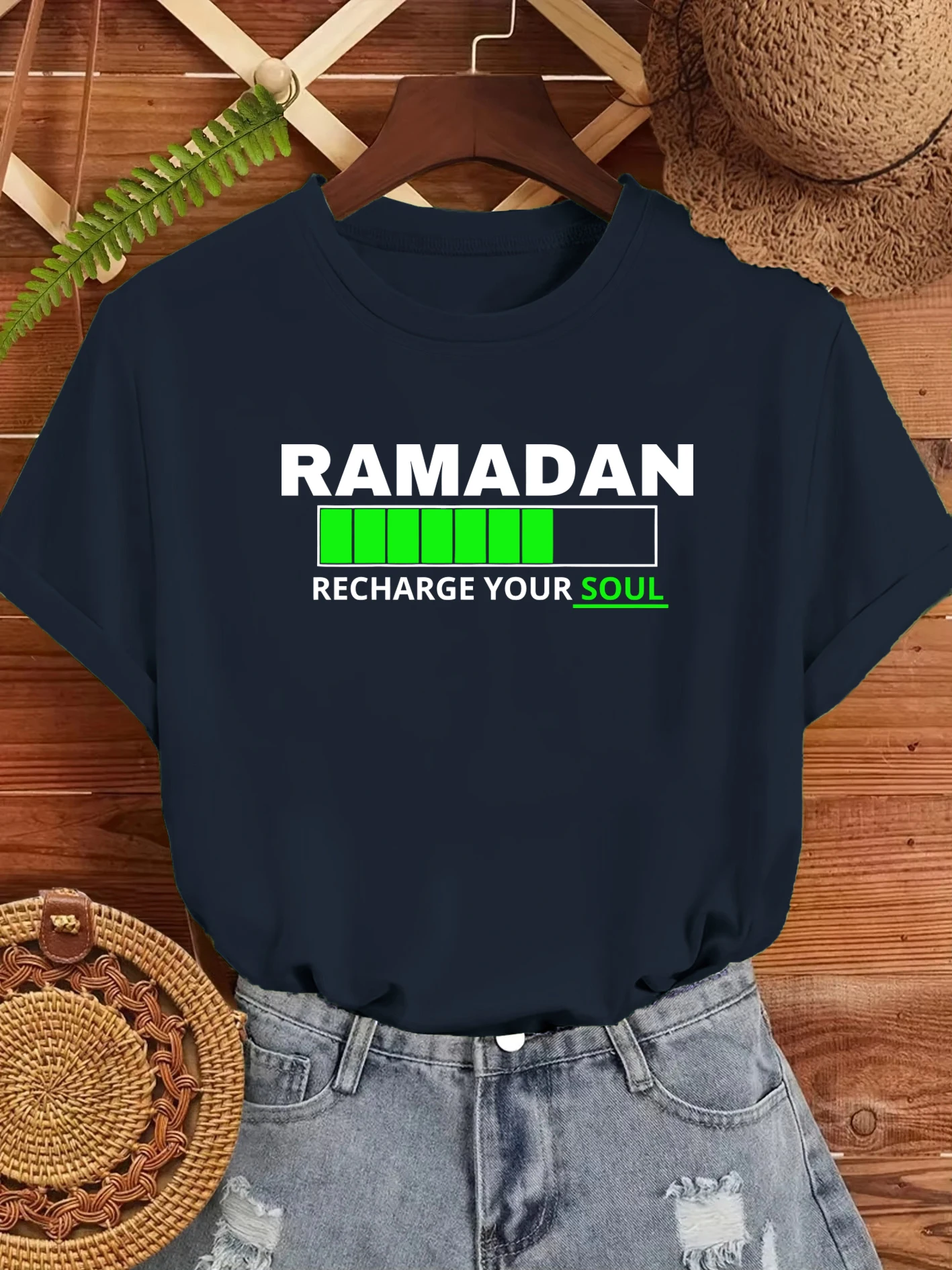 Ramadan Recharge Your Soul Print Womens T Shirts Cotton Casual T-Shirt Summer O-Neck Clothes Fashion Oversized Woman Sportswear