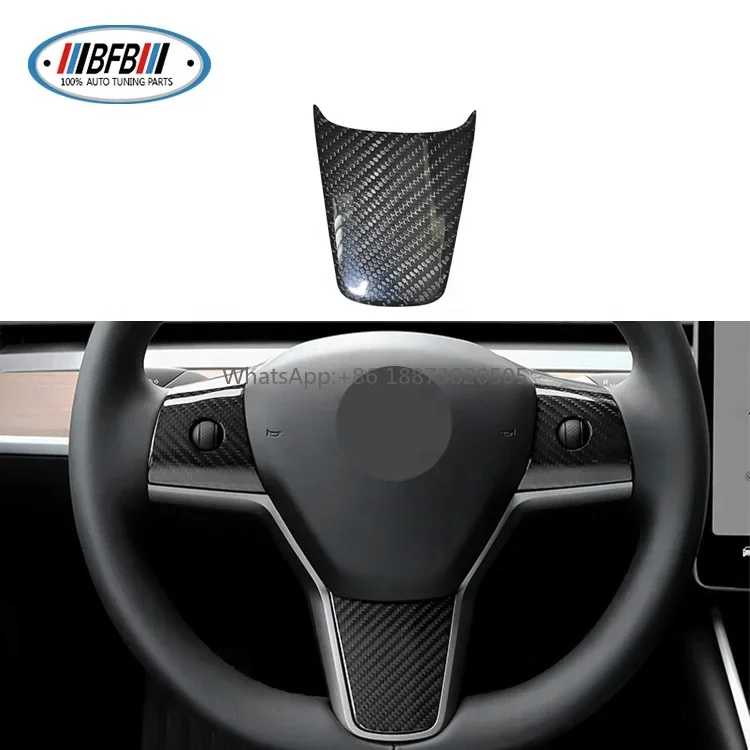 Real Dry Carbon Fiber Steering Wheel Cover 3PS for Model 3 2018-2019