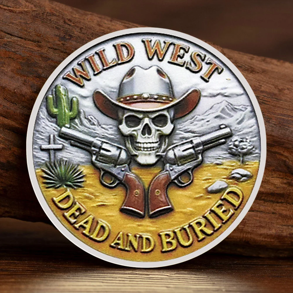 Wild West Skeleton Cowboy Commemorative Coin Relief Silvery Plated Collection Coin