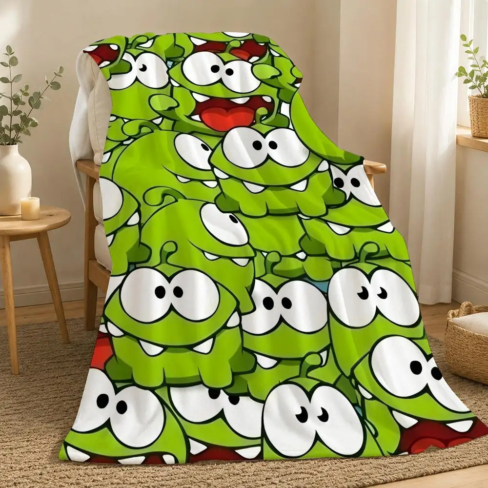 cartoon game funny face o-Om Nom Stories Throw 240g flannel blanket, suitable for sofas, beds, offices,  exquisite gift blankets