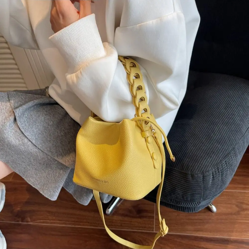 

Portable PU Leather Women Shoulder Bag Minimalist Versatile Bucket Bag Trendy Durable Handbag Girl