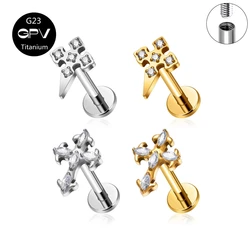 G23 F136 Cross CZ Internal Thread Ear Cartilage Nail Vacuum Gold Plated Classic Women's Ear Nails Perforated Jewelry Nose Nails