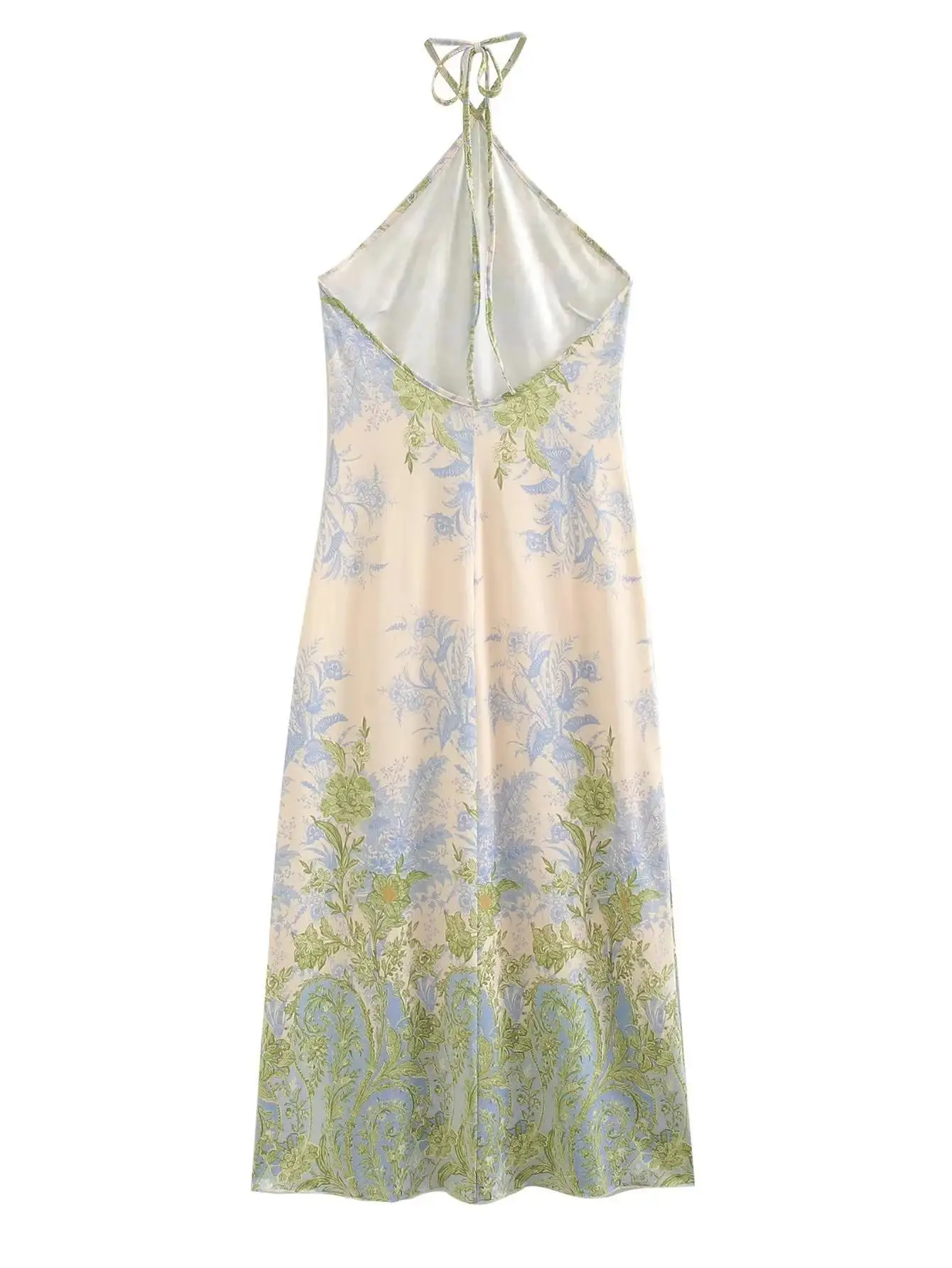 Vestido midi con cuello halter y espalda descubierta con estampado de verano, vestidos vintage sin mangas para mujer