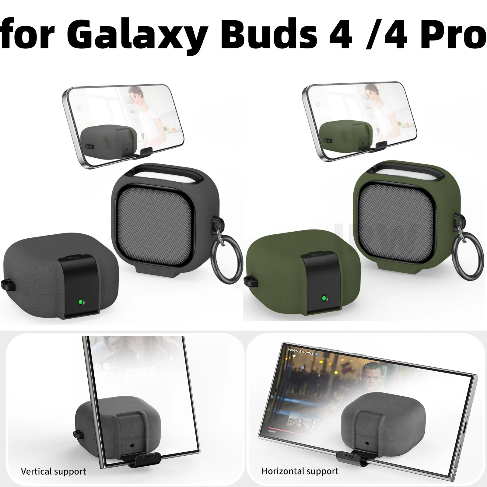 for Samsung Galaxy Buds 4 / Buds 4 Pro Headphone TPU+PC Case with Lock Phone Stand Protective Case Accessories for Galaxy Buds 4