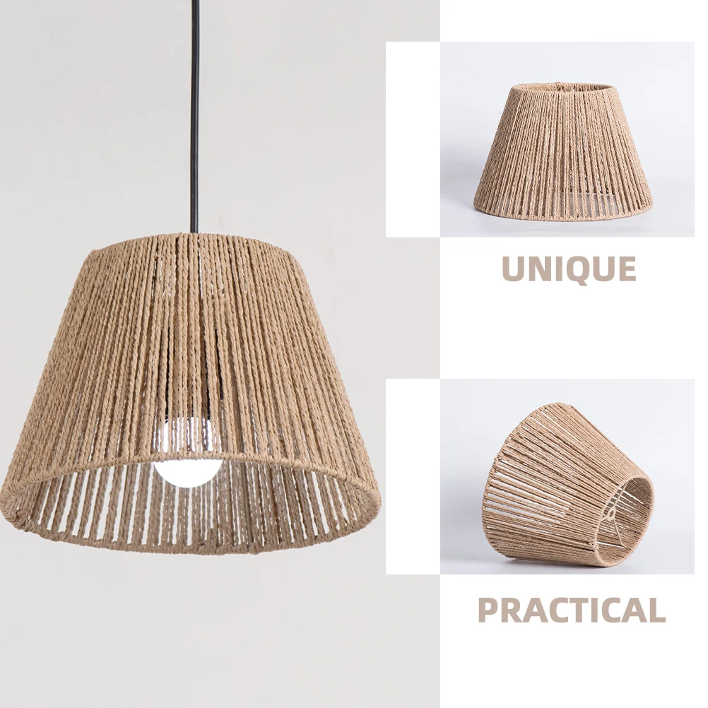 

Paper Rope Lamp Shade Handwoven Ceiling Light Cover Retro Woven Chandelier Replacement Small Indoor Lampshade For Tea Room