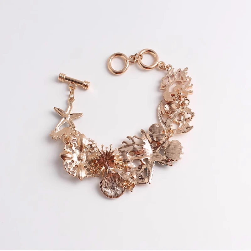 One Pc Stylish Summer Sea Starfish Shell Men Beach Gold Color Bracelet For  Women