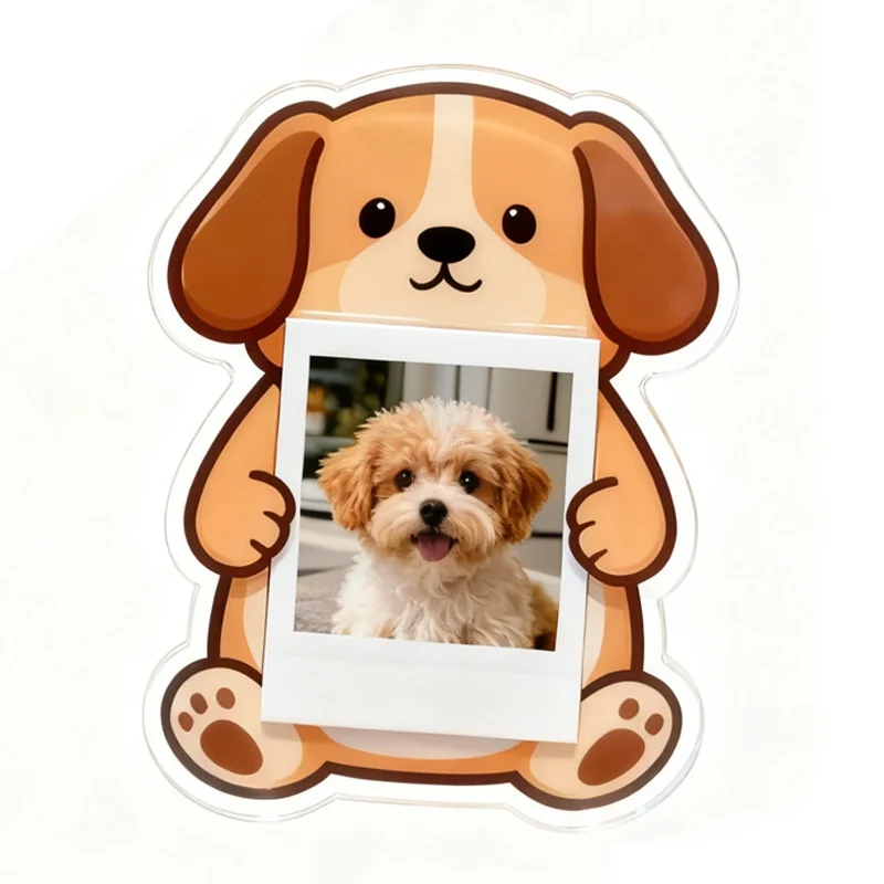 1pc Cute Puppy And Kitten Acrylic Photo Frame 2-Inch Photo Fridge Magnet Display Frame Pet Photo Frame Fridge Magnet