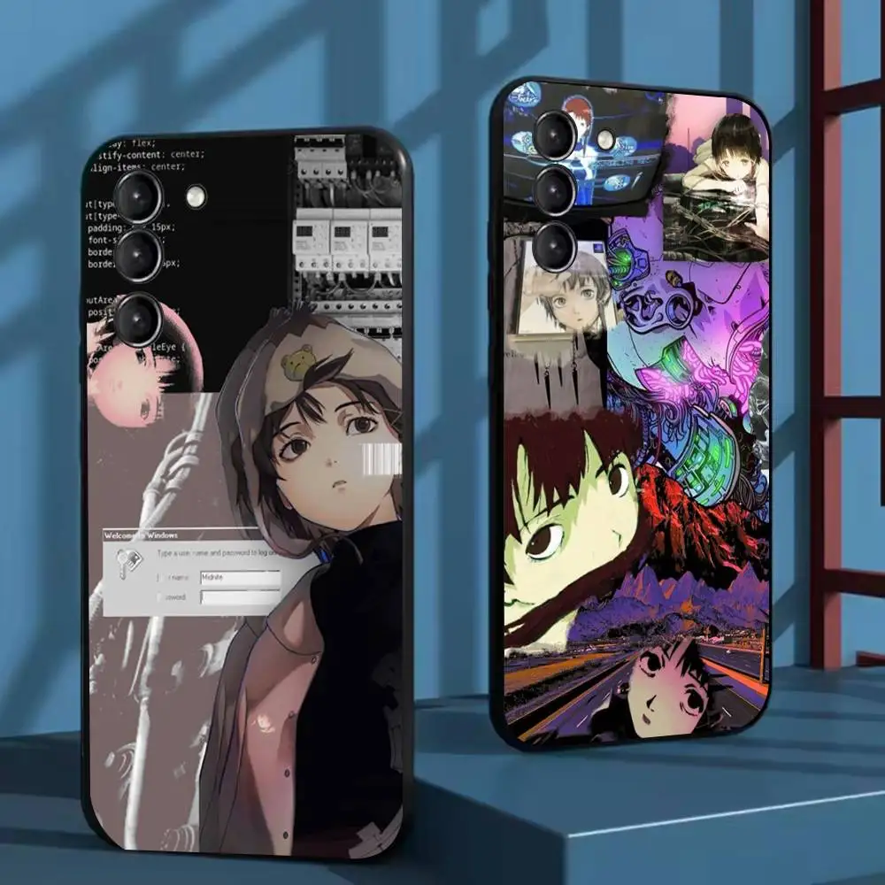 Seriële experimenten L-Lain telefoonhoesje voor Samsung Galaxy A73,72,51,53,52,71,22,5G,Note,J7,8,9 zachte zwarte cover