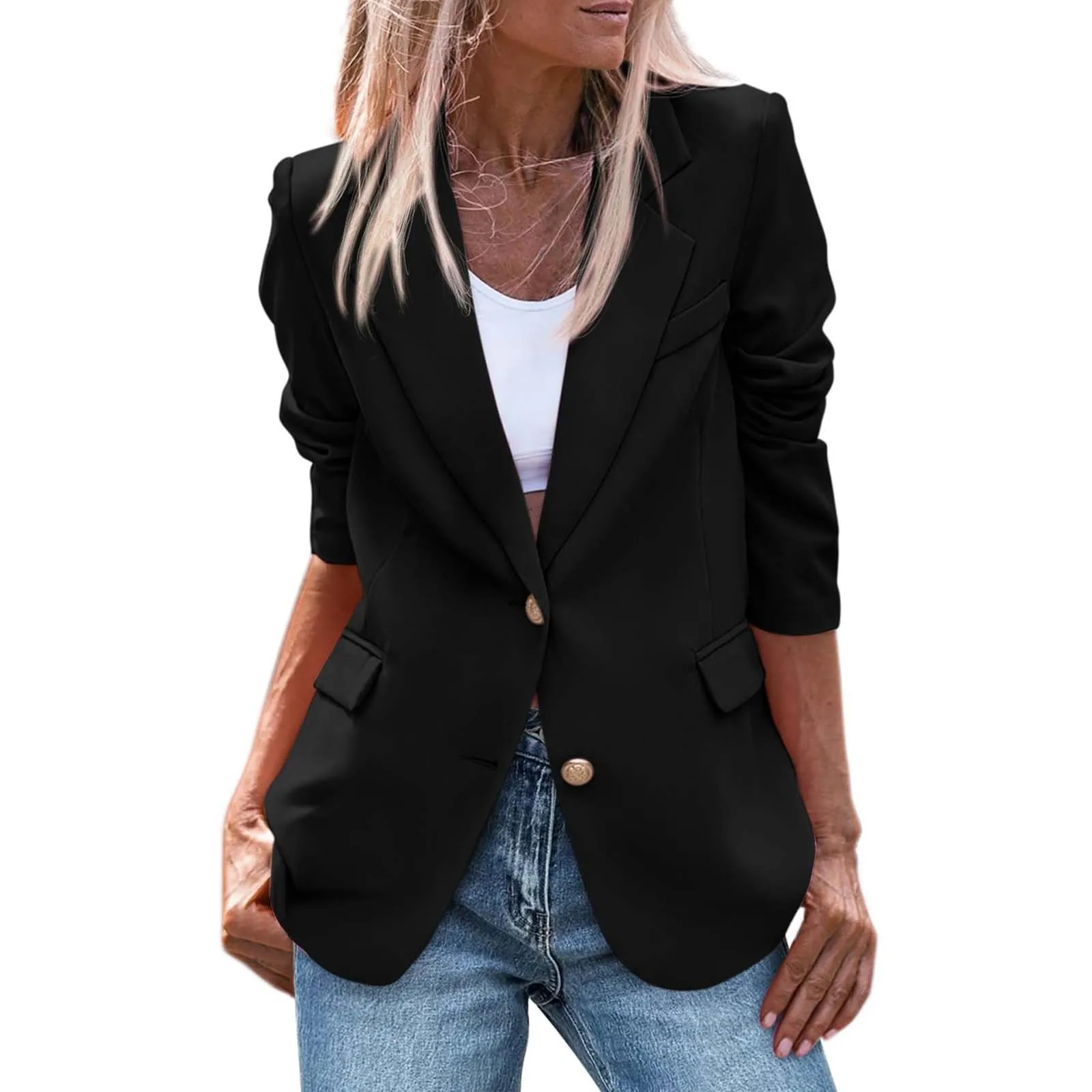 Suit Jacket Women's Elegant Business Formal Coats Single Breasted Pocket Long Sleeve Suit Coats White Collar Work Office Clothes