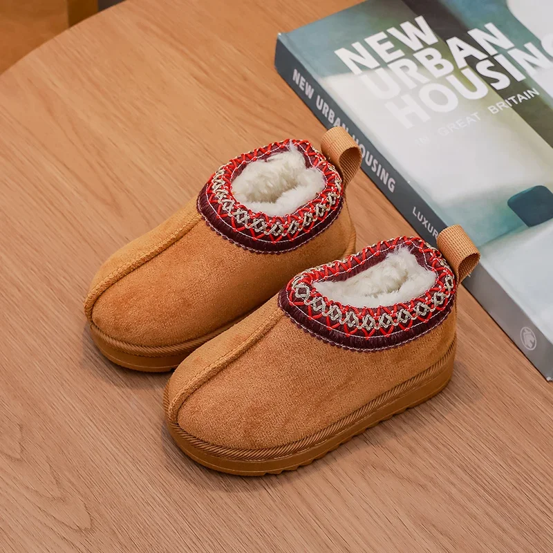 الشتاء الطفل أحذية الثلوج الدافئة الفتيات المنخفضة أعلى أحذية قطنية الفتيان الشتاء أحذية قصيرة مع الفراء داخل الأميرة الصغيرة الجلد المدبوغ الأحذية العلوية #2