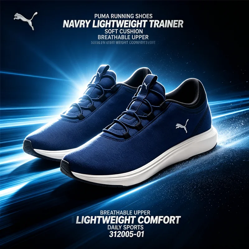 Men Puma 312005-01 Navy Lightweight Running Shoes, Soft Cushion Breathable Athletic Sneakers For Jogging Gym Walking Daily Casua