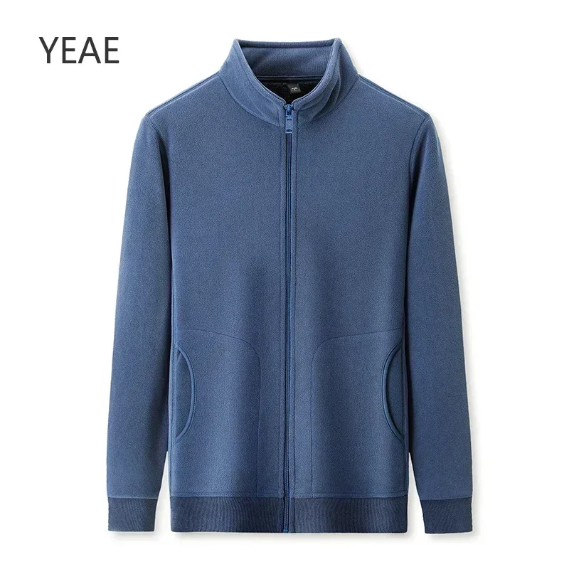 YEAE 2024 Polar Fleece Men's Jacket Autumn and Winter Plus Velvet Thickened Stand Collar Zipper Cardigan Top Clothing Coat New