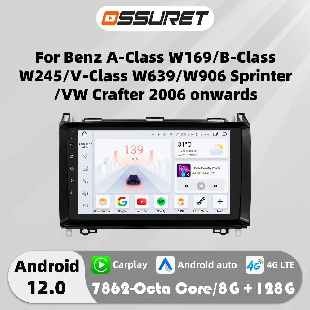 

9"Android 12 Auto Car radio Stereo For Mercedes Benz W169 W245 W639 A B V Class W906 Sprinter multimedia Video player 4G Carplay