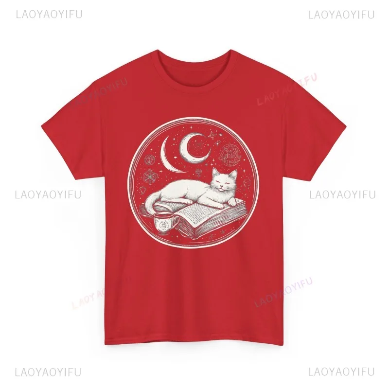 

A Little Kitten Lying on A Book Pattern Tshirt High Quality Cotton Casual Breathable Fashion Summer Men Women Simple Short Sleev
