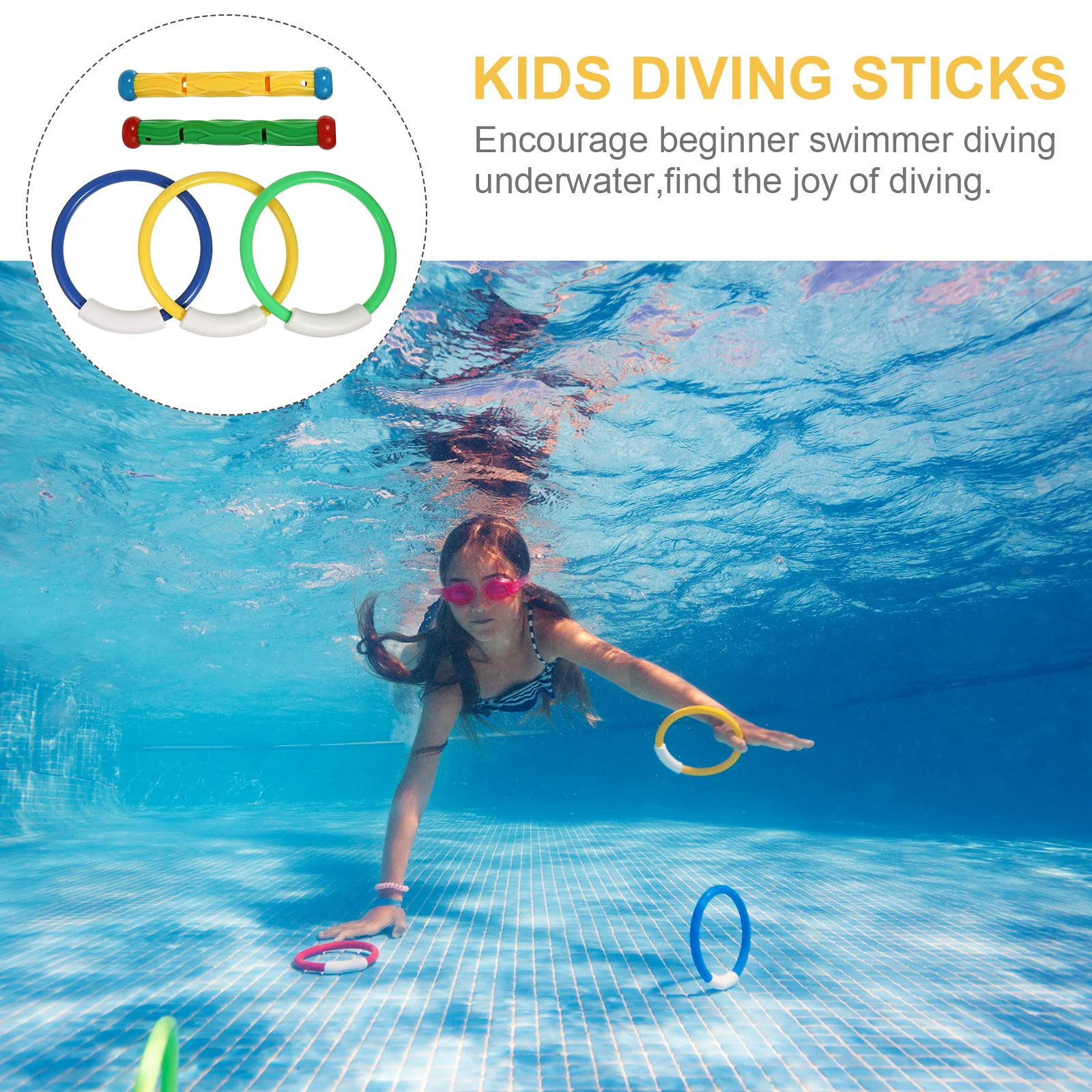 

5Pcs Colorful Diving Rings Sticks Set Safe Kids Swimming Pool Beginner Swimmer Aids Kids Diving Sticks