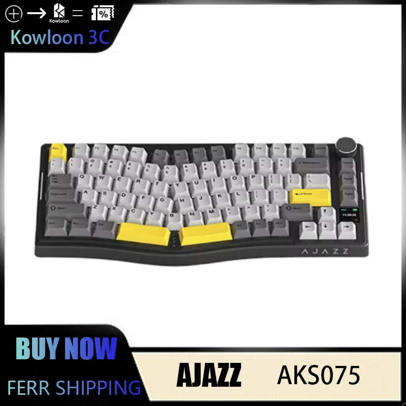 AJAZZ AKS075 Wireless Bluetooth Mechanical Keyboard Ergonomic Tri-Mode Gasket Structure Via Color Screen Rgb Office Gaming