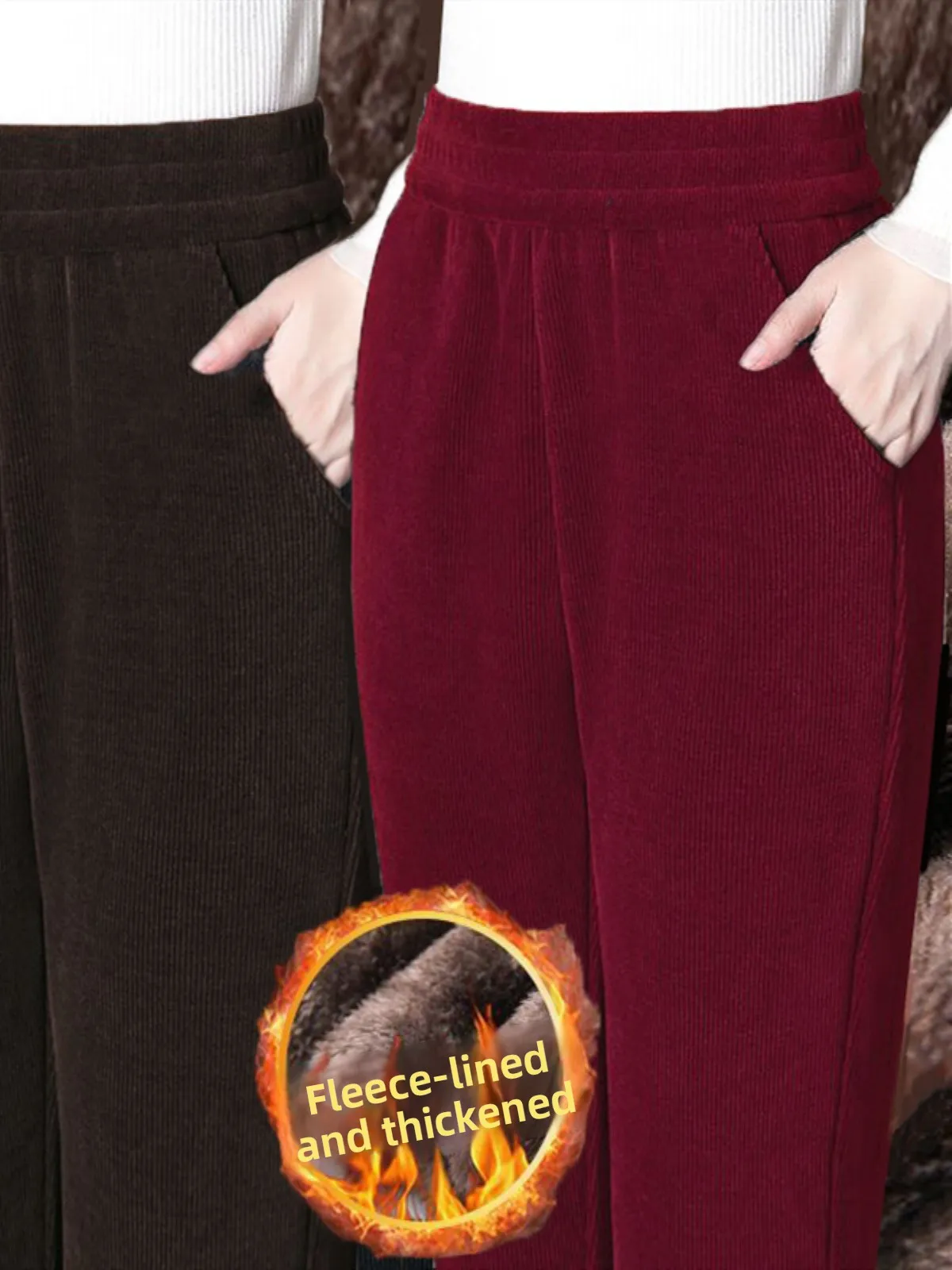 Pantaloni casual in velluto a coste a vita alta da donna Harlan Sle Fce foderati autunno inverno pantaloni larghi taglie forti