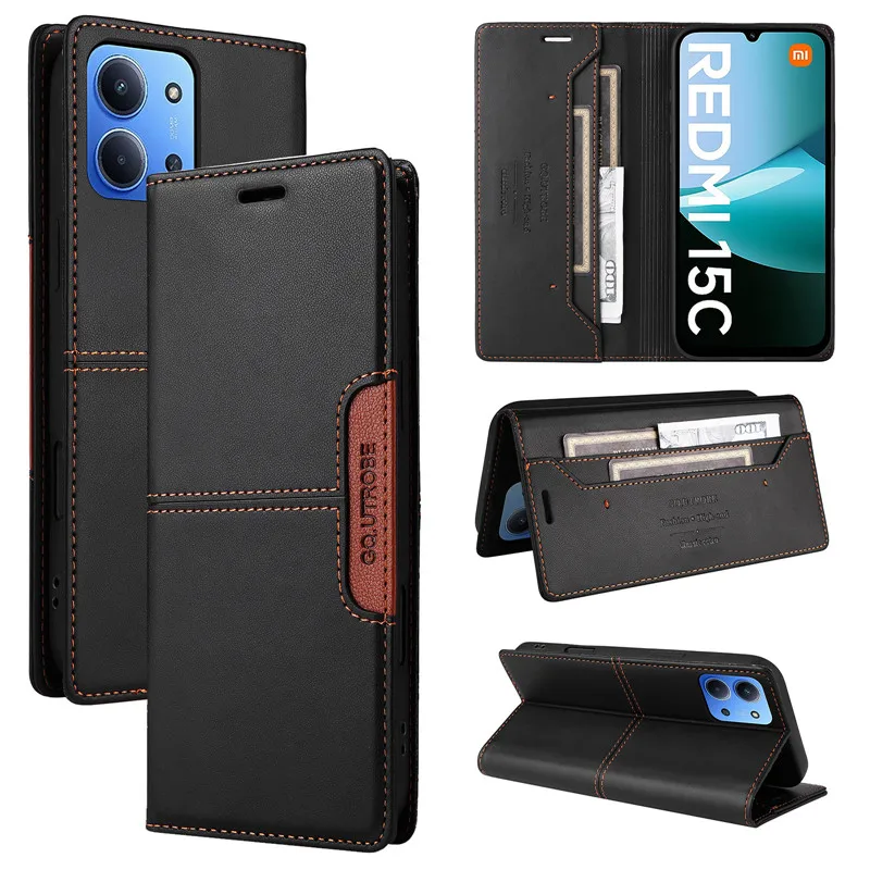 محفظة مغناطيسية مضادة للسرقة حافظة جلدية لهاتف Xiaomi Redmi 15C 5G A5 4G Redmi15 C Redmi A5 Coque حامل بطاقة الهاتف كتاب غطاء الوجه