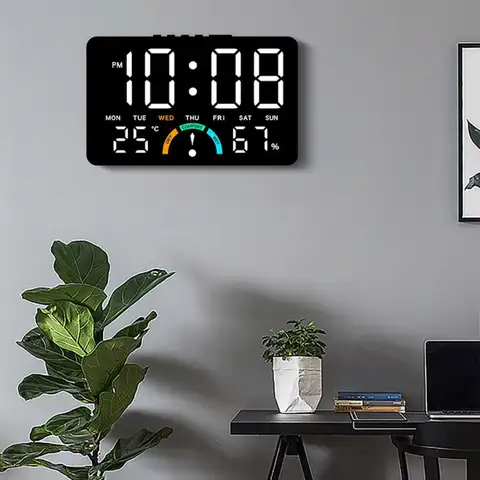 New Wall-mounted Electronic Wall Clock Temperature Date Digital LED Clocks Calendar DST Display Table Clock for Bedroom