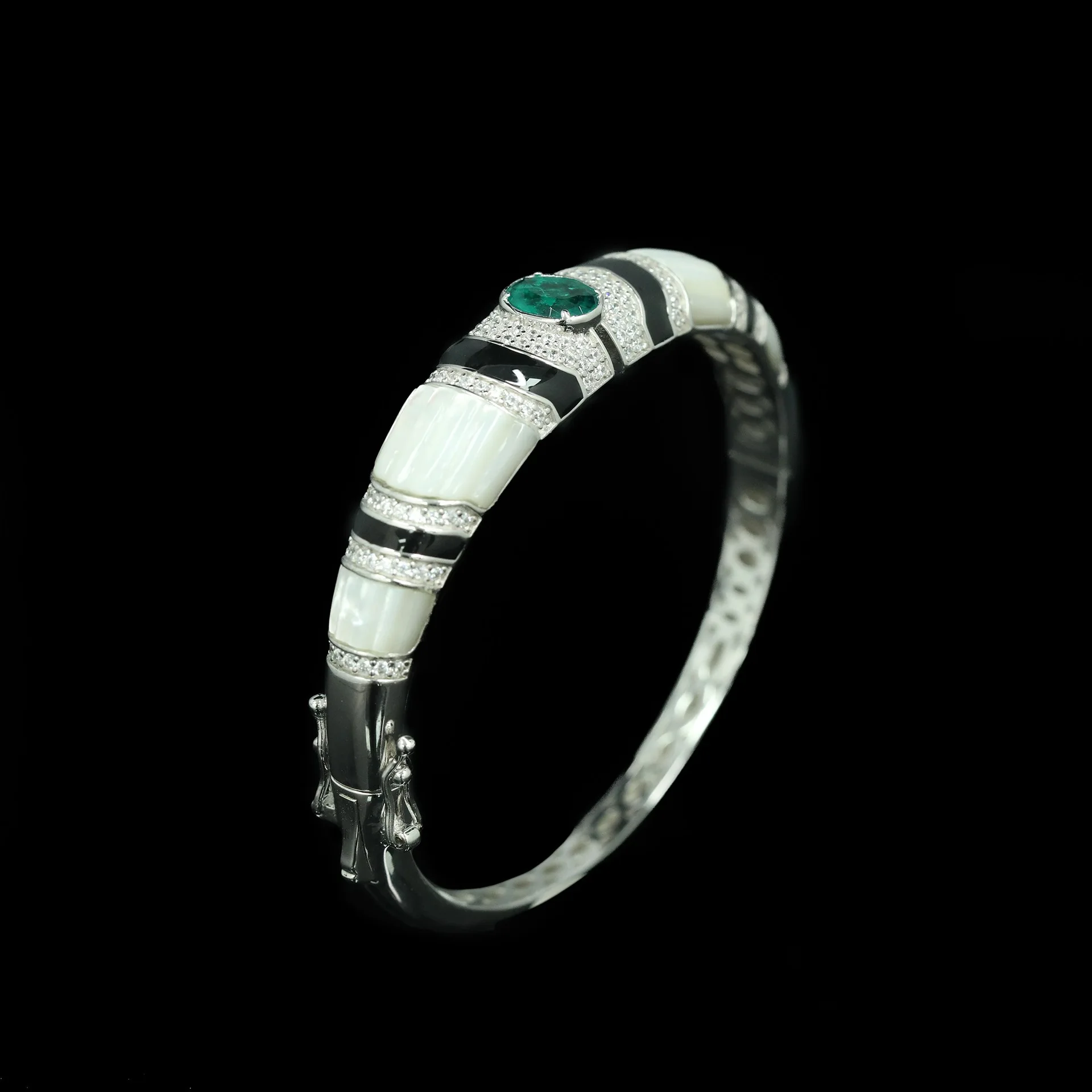 Kqdance 925 prata esterlina branco concha pérola ágata preta esmeralda verde carbono diamante pedra preciosa feminino pulseiras jóias