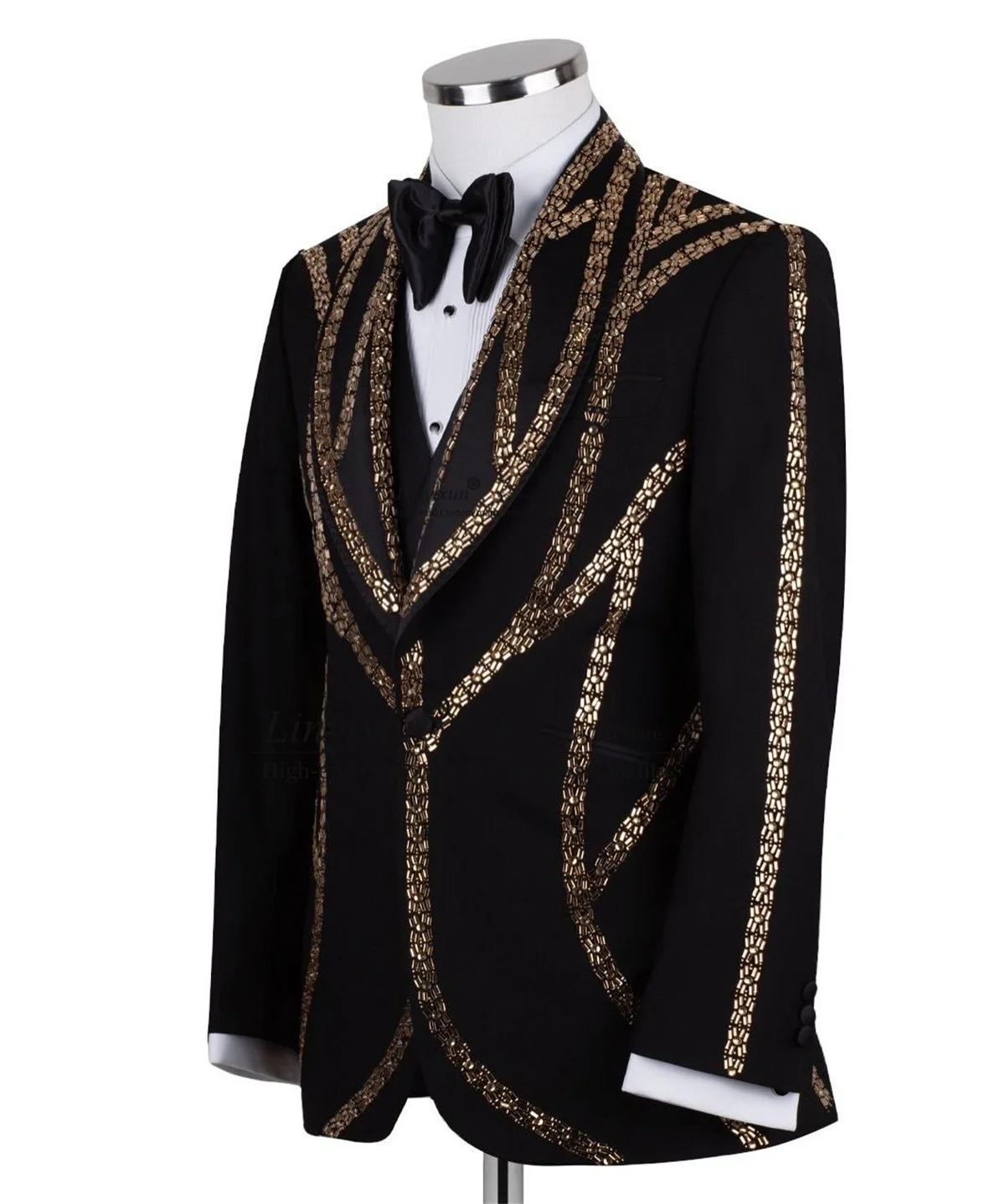 

Luxury Jewelry Ornament Tuxedos Men Suits 3 Pieces Sets Wedding Groom Male Prom Blazer Customized Party Slim Fit Ropa Hombre