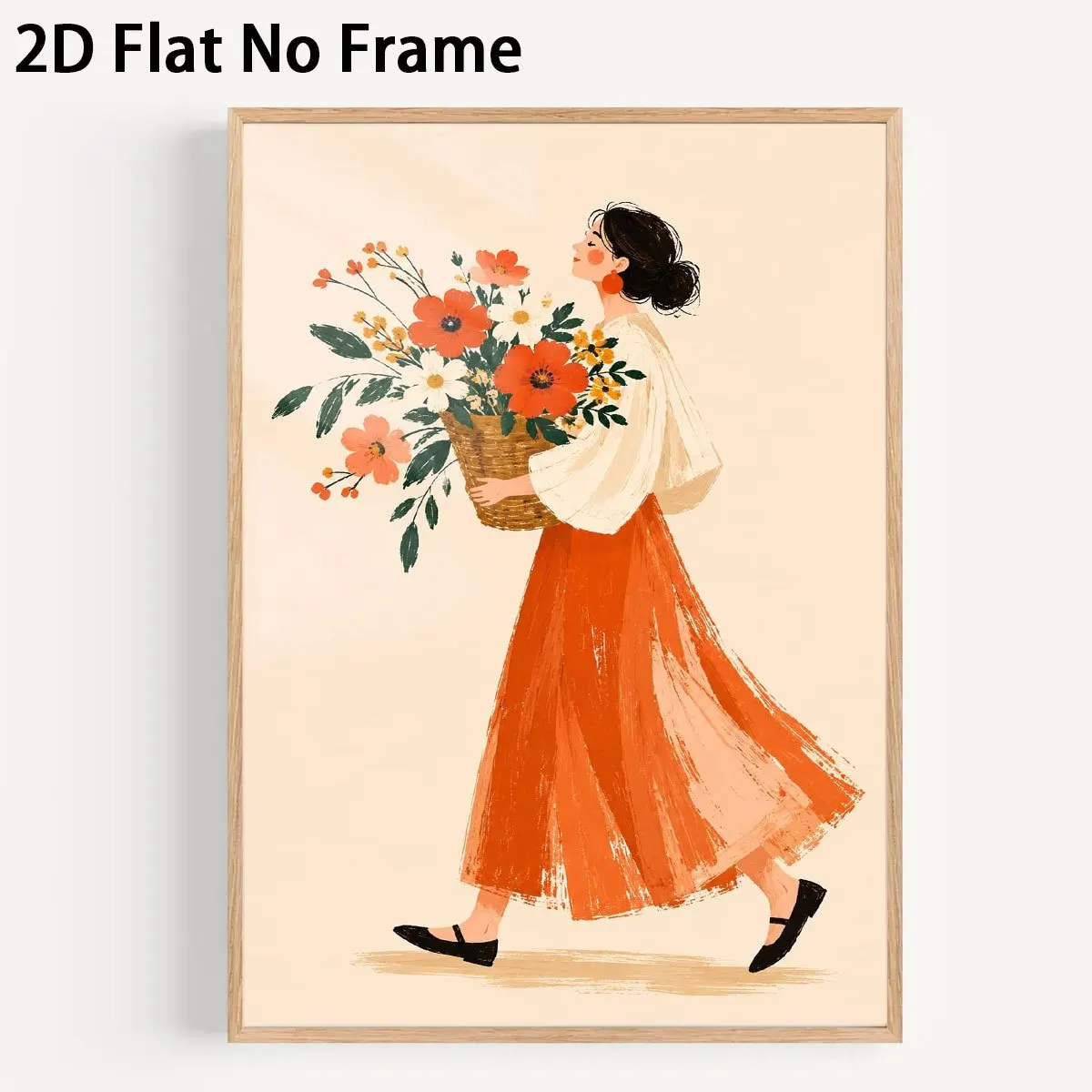 Minimalist Woman With Flower Basket Canvas Poster Wall Art,2D Print Wall Decor,Home Decor Gift
