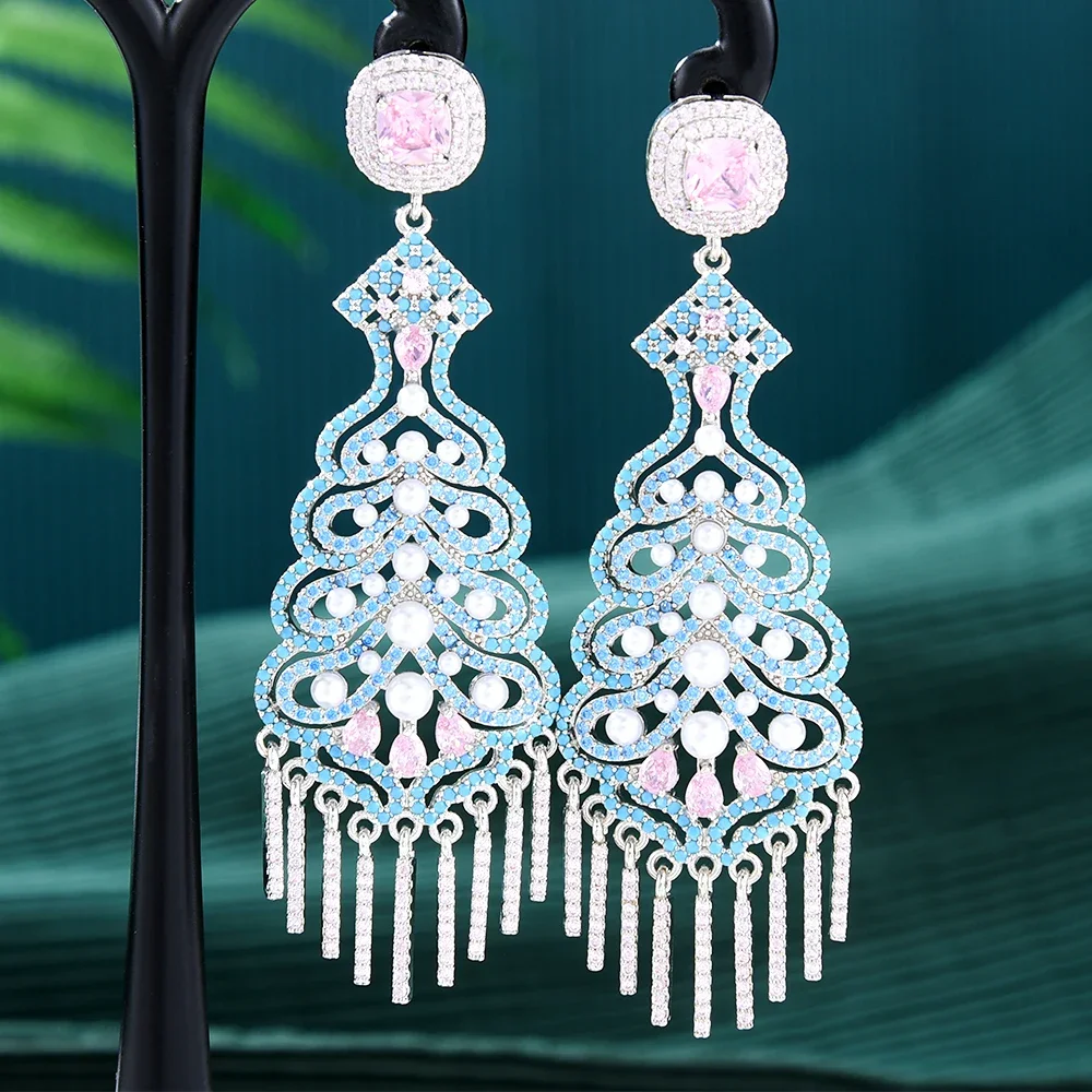 

Soramoore Luxury Long Tassel Dangle Earrings for Women Bridal Wedding Multicolor CZ Bijoux High Quality Brand Gorgeous Trendy