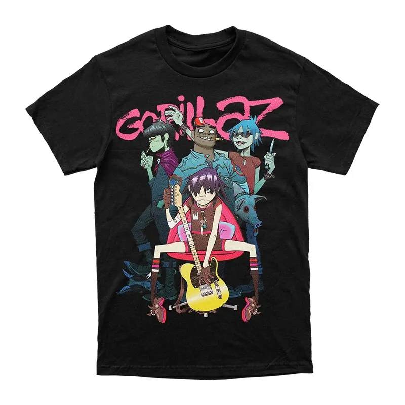 Fit British Virtual Band Gorillaz European and American Loose High Street Short-sleeved Pure Cotton Printed T-shirt