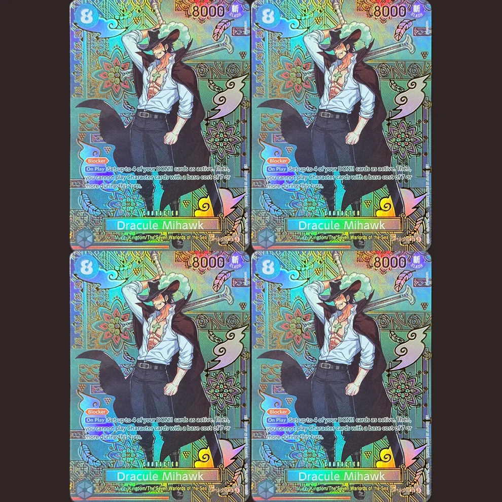 4PCS One Piece English OPCG Dracule Mihawk OP12-030 Character Foil Texture DIY Proxy Game Cards High quality Collectible Gifts