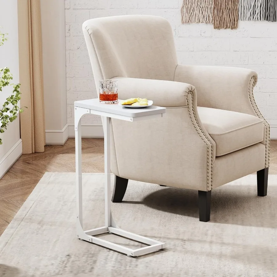 طقم طاولة جانبية ضيقة على شكل حرف C مكون من مجموعتين من غرف المعيشة وطاولات صينية أريكة نحيفة ورقيقة وصغيرة وحديثة بعرض 7 بوصة باللون الأبيض 017-18 وات