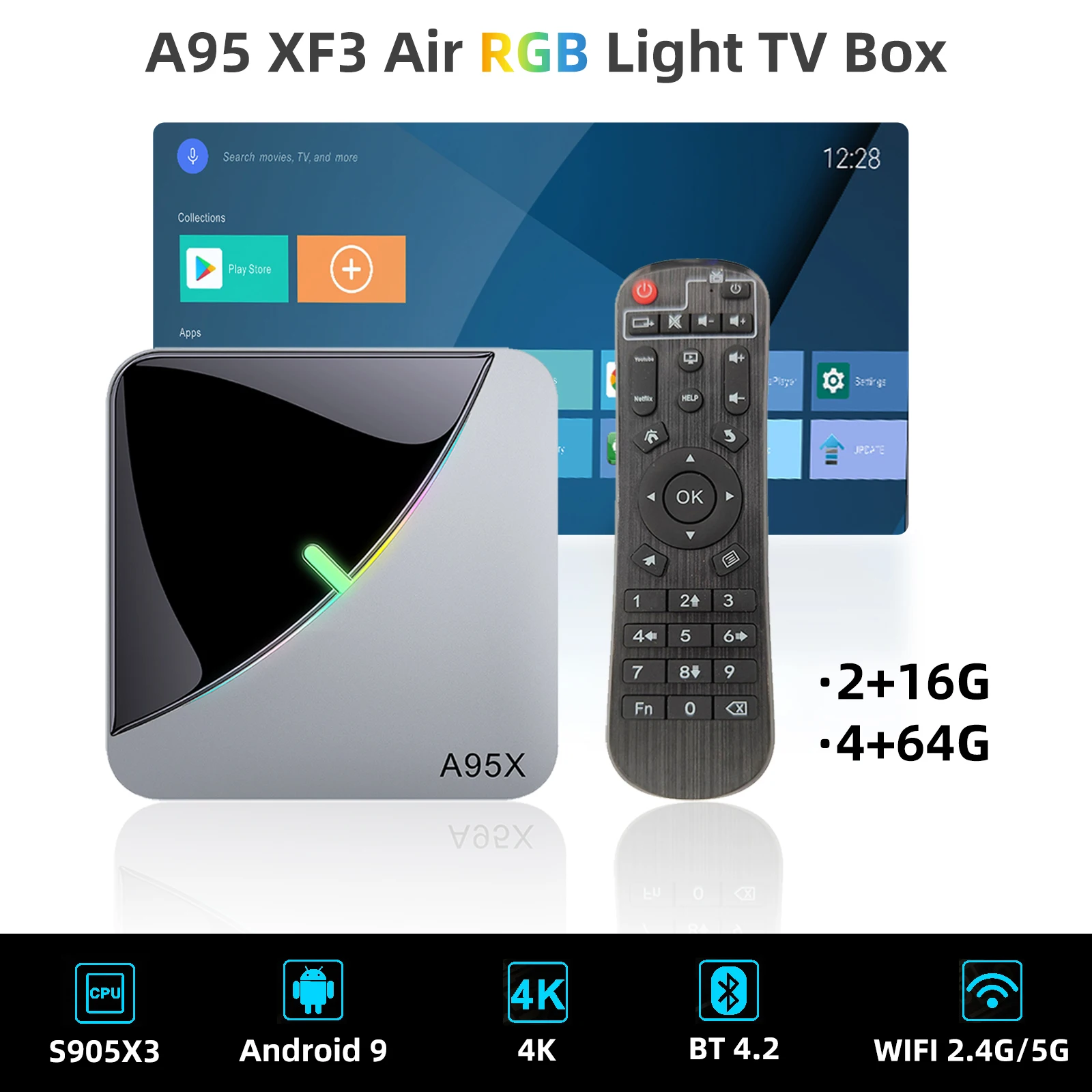 

Smart TV Box A95X F3 AIR Android TV Box Android 9 4K 2+16G 4+64G WIFI 2.4G/5G BT 4.2 Home Online Media Steaming Player