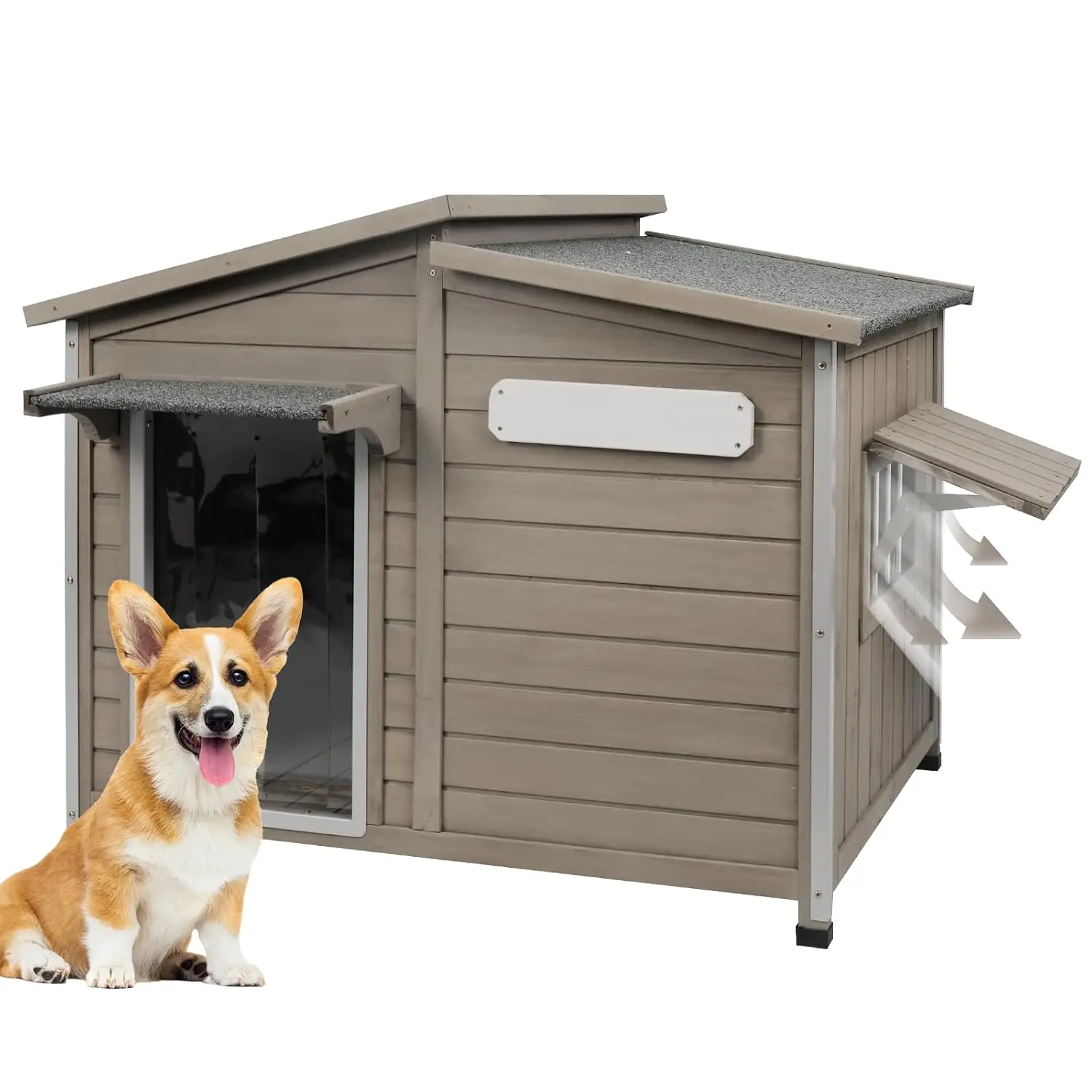 Dog House Outdoor Weatherproof for Small, Medium, and Large Dogs (Grey, 44