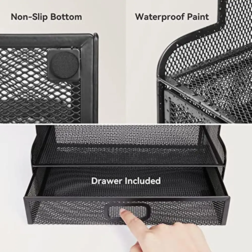 Formwell Mesh Pen Organizer Desktop Multi-Functional Pen Holder Stationery Accessories Art Desk Organizer with Drawer for office