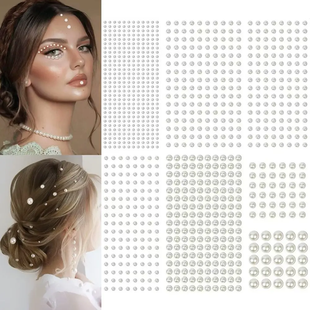 3/4/5/6/8/12MM Flatback Pearl Stickers Limitation Pearls Round 3D Jewels Gems Stickers Temporary Tattoo Fashion