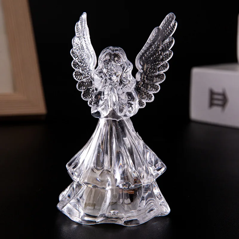 1pc Christmas Glowing Gift Birthday Gift Colorful Glowing Acrylic Imitation Crystal Little Night Lamp Wishing Angel Sculpture