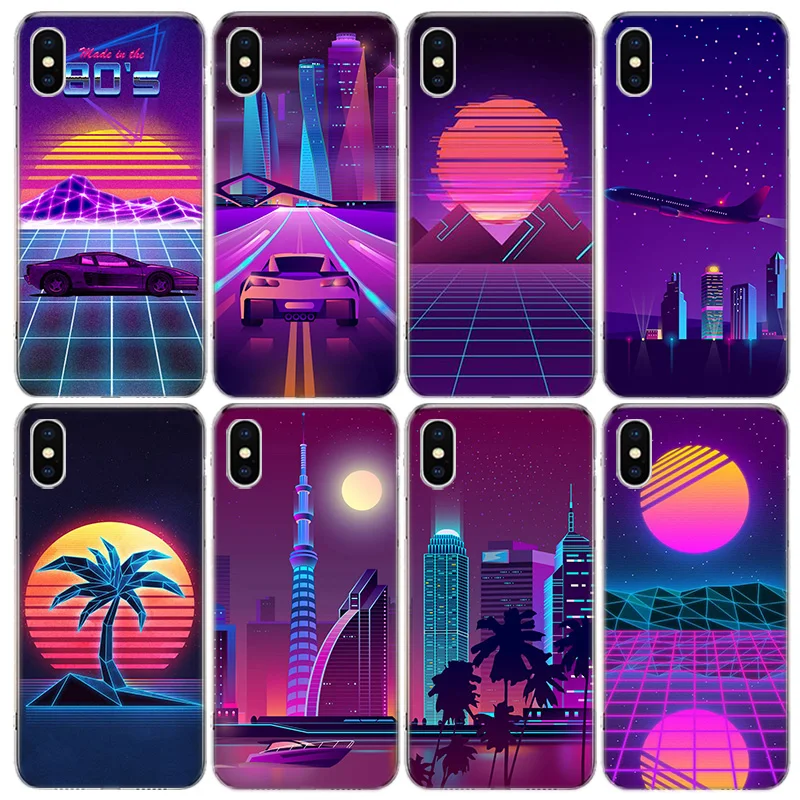 Synthwave Retro 80s Neon colorful Phone Case For Apple Iphone 15 14 13 16 Pro Max Cover 11 12 Mini Fundas X XS Max XR 8 7 Plus C