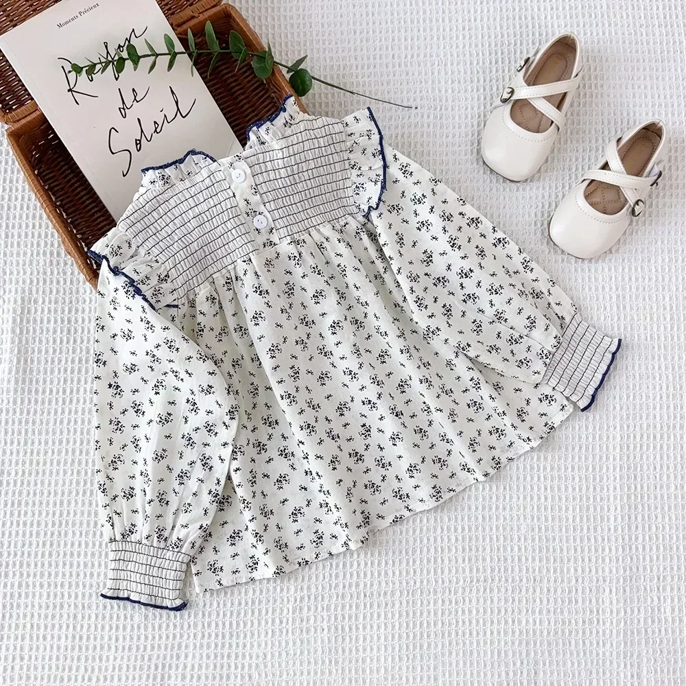 Weißes florales Langarmhemd für Frühling Herbst neues Baby Tops süße und süße Kinder kleidung für 1-6 Jahre alt – Detail 5
