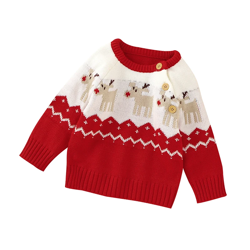 Winter Red Christmas Knit Baby Sweaters Crew Neck Long Sleeves Newborn Babies Knitwear Jumpers 0-18m Infant Boys Girls Pullovers