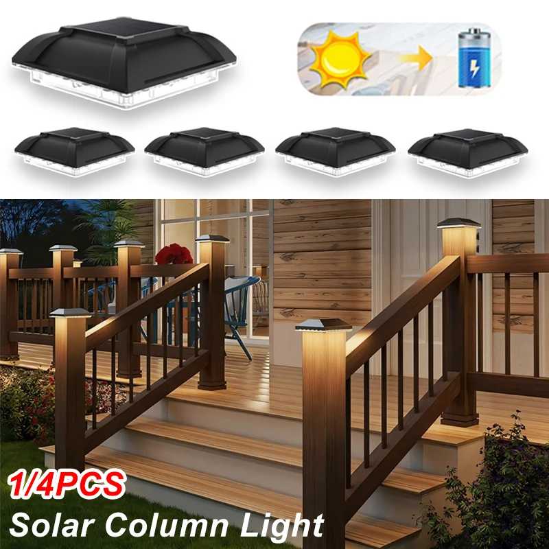 

1/4 PCS Solar Powered LED Fence Lights Outdoor Waterproof Garden Lamp for 4 Inch Wood Posts Garden Courtyard Fence Column Decor