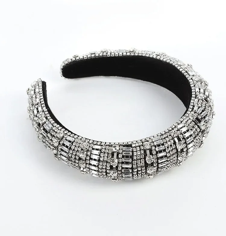 

2024 new hot-selling European, American fashion Korean baroque retro full diamond sponge wide-sided rhinestone headband