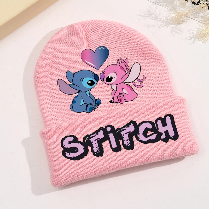 New Stitch Disney Baby Hat Knitted Hats Kawaii Cartoon Printed Cap Cute Girls Warm Beanie Cap Autumn Winter Children Clothing