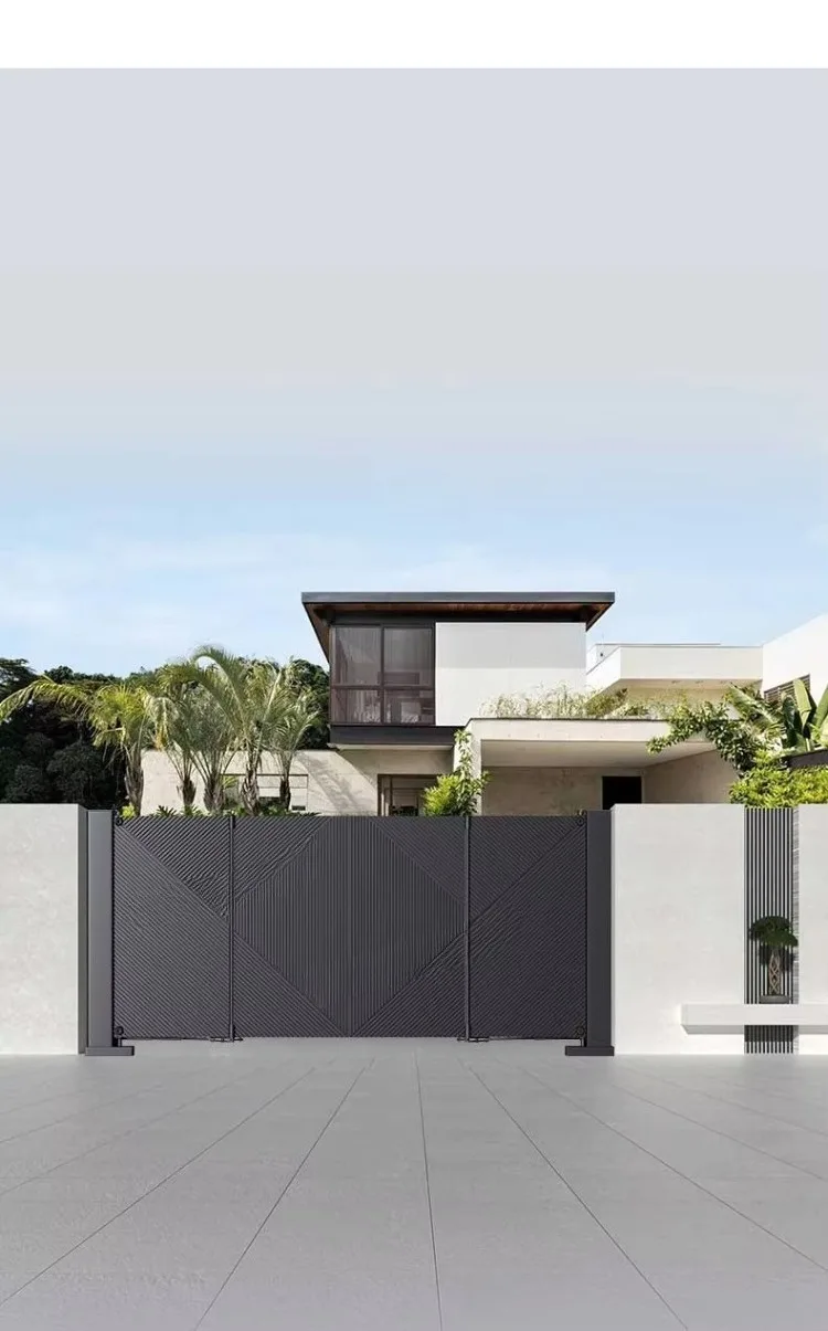 

Modern Electric Double Folding Fence Door Aluminum Sliding Metal Folding Door Privacy Security Anti Rust Weatherproof Heavy Duty
